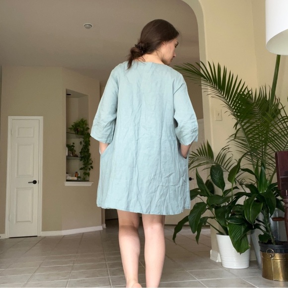 Brand new Light Blue Floral Embroidered Linen Tunic Dress, size M - Picture 2 of 16